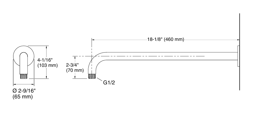 COMPLEMENTARY-SHOWER ARM 460MM - KOHLER PREMIUM-( MATT BLACK - PREMIUM - 0x0 mm - 0inchx0inch )