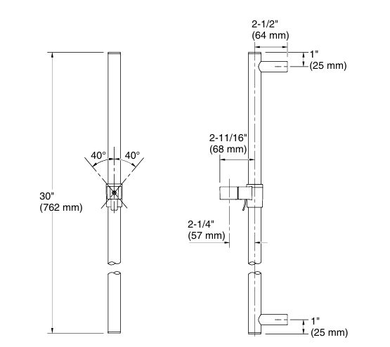 CONTEMPORARY SLIDE BAR - KOHLER PREMIUM -  ( FRENCH GOLD - PREMIUM - 0x762 mm - 0inchX31inch )