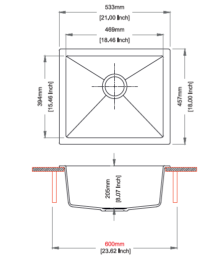 QUARTS 1.0 BOWL W/O DRAIN BOARD (DEPTH 8INCH) - CARYSIL -  ( GRANITE SNOVA - SALSA - 533x457 mm - 21inchX18inch )
