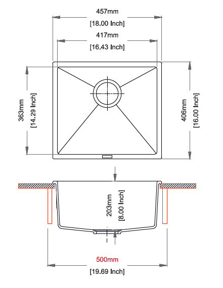 QUARTZ 1.0 BOWL W/O DRAIN BOARD (DEPTH 8INCH) - CARYSIL -  ( GRANITE CORNFLAKES - MAGIC SALSA - 457x406 mm - 18inchX16inch )
