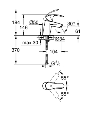 EUROSMART 2015 1-HANDLE BASIN MIXER WITHOUT POP UP, S SIZE - GROHE -  ( CHROME - G3 - EUROSMART - 0x10 mm - 0inchX0.38inch )