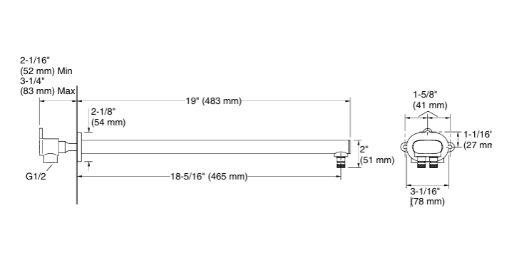 2 FUNCTION WALL MOUNTED RAINHEAD ARM W/CONS - KOHLER PREMIUM - ( FRENCH GOLD - PREMIUM - 0x482 mm - 0inchX19inch )