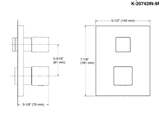 HIGH FLOW THERMOSTATIC DIVERTER WITH 3 OUTLETS 20MM INLET SQUARE SHAPE - AQUANT - ( MATT BLACK - - 20x0 mm - 0.8inchX0inch )