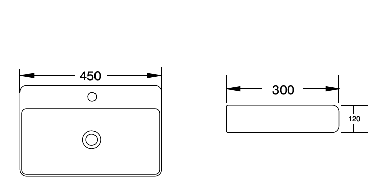 TABLE / WALL MOUNTED CERAMIC WASH BASIN WITH TAP HOLE - AQUANT - ( WHITE - - 450x340x150 mm - 18inchX13.6inchX6inch )