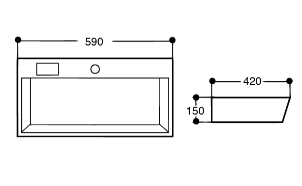 TABLE / WALL MOUNTED WASH BASIN WITH SIDE SQUARE POP UP WASTE COUPLING WITH TAP HOLE - AQUANT - ( WHITE - - 590x420x150 mm - 23.6inchX16.8inchX6inch )