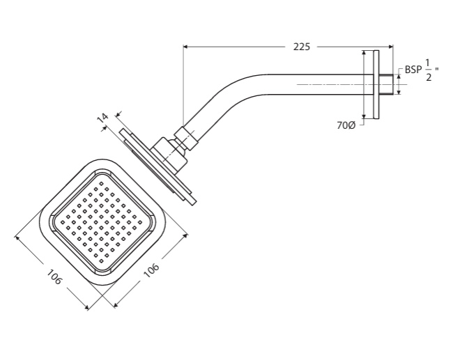 RAIN SH 100 MM GREY WT 225 MM ARM-SQUARE - HINDWARE FAUCETS - ( POLISHED CHROME - GEOMETRIC SHOWERS - 100x100 mm - 3.9inchX3.9inch )