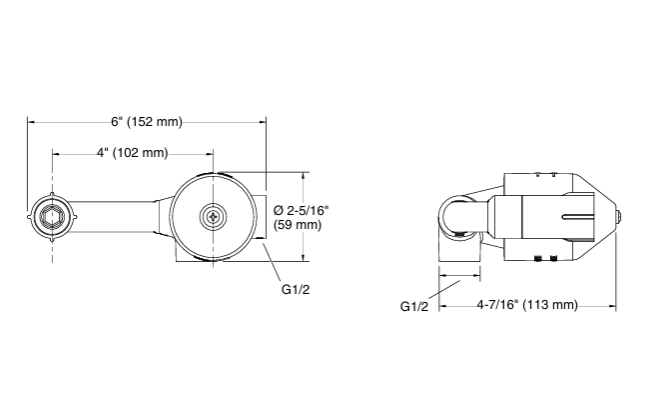 Technical drawing of a mechanical component with dimensions labeled
