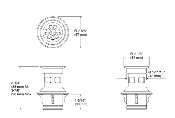 COMPLEMENTARY-WASTE COUPLING H/T LONG - KOHLER POPULAR - ( POLISHED CHROME - POPULAR - 0x32 mm - 1.25inchX0inch )