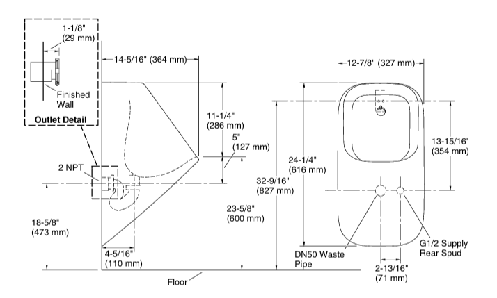 SPAN SQUARE URINAL W/ REAR INLET - KOHLER POPULAR - ( WHITE - POPULAR - 0x0 mm - 0inchX0inch )