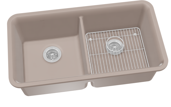 CAIRN NEOROC QUARTZ UNDERMOUNT DOUBLE EQUAL SINK W/RACK - KOHLER LUXURY - ( MATTE TAUPE - LUXURY - 851x465 mm - 34inchX18.6inch )