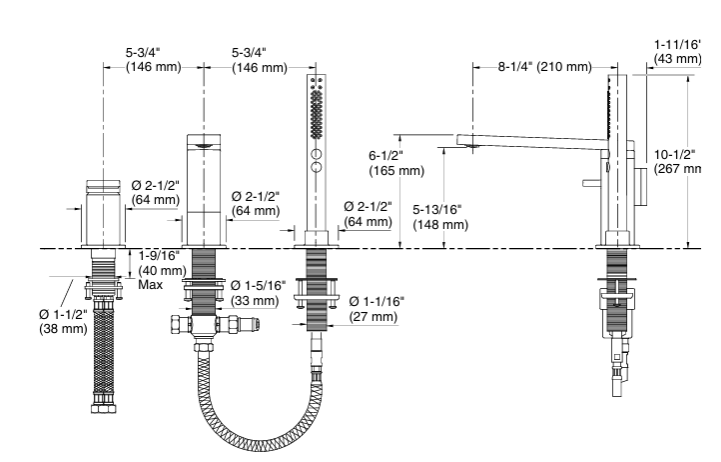 COMPOSED 3 HOLE BATH FILLER & HANDSHOWER - KOHLER LUXURY - ( VIBRANT BRUSHED BRONZE - LUXURY - 0x0 mm - 0inchx0inch )