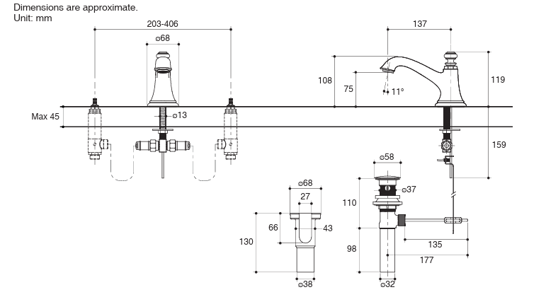 (O2S)ARTIFACTS WIDESPREAD LAV SPOUT, BELL - KOHLER LUXURY - ( BRUSHED BRONZE - LUXURY - 0x15 mm - 0inchX0.6inch )