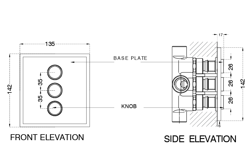 ADD ON CONC.DIVTER W/1IN 3OUTLT 3/4 INLT - AQUANT -  ( CHROME -  - 0x20 mm - 0inchX0.8inch )
