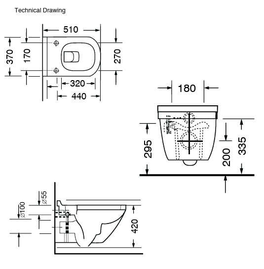 WALL HUNG WC WITH SOFT CLOSE UF SLIM SEAT COVER - AQUANT -  ( WHITE -  - 510x420x370 mm - 20.4inchX16.8inchX14.8inch )