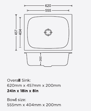 1 BOWL W/O DRAIN BOARD(DEPTH 8INCH) THK 1MM - CARYSIL -  ( GLOSSY FINISH - ELEGANCE - 610x457 mm - 24inchX18inch )