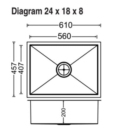 1 BOWL W/O DRAIN BOARD (DEPTH 8INCH) - CARYSIL -  ( MATT - QUADRO - 610x457 mm - 24inchX18inch )