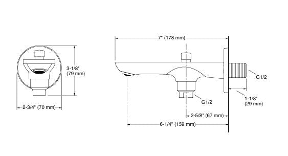 ALEO-BATH SPOUT W/DIVERTER - KOHLER PREMIUM -  ( POLISHED CHROME - PREMIUM - 0x15 mm - 0.5inchX0.6inch )