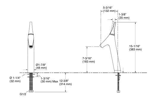 VIVE-SL TALL BASIN MIXER W/PIPES - KOHLER PREMIUM -  ( FRENCH GOLD - PREMIUM - 0x15 mm - 0inchX0.6inch )