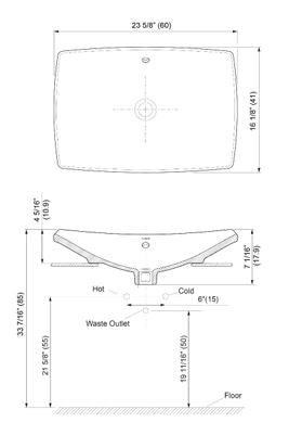 (PRUN)ESCALE-TABLE TOP W/BASIN W/TAP HOLE - KOHLER LUXURY -  ( WHITE -  - 600x410 mm - 24inchX18inch )