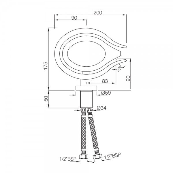 S.L BASIN MIXER W/O POPUP W/PIPES 450MM - ARTIZE FAUCET - ( CHROME - TIARA - 0x15 mm - 0inchX0.5inch )