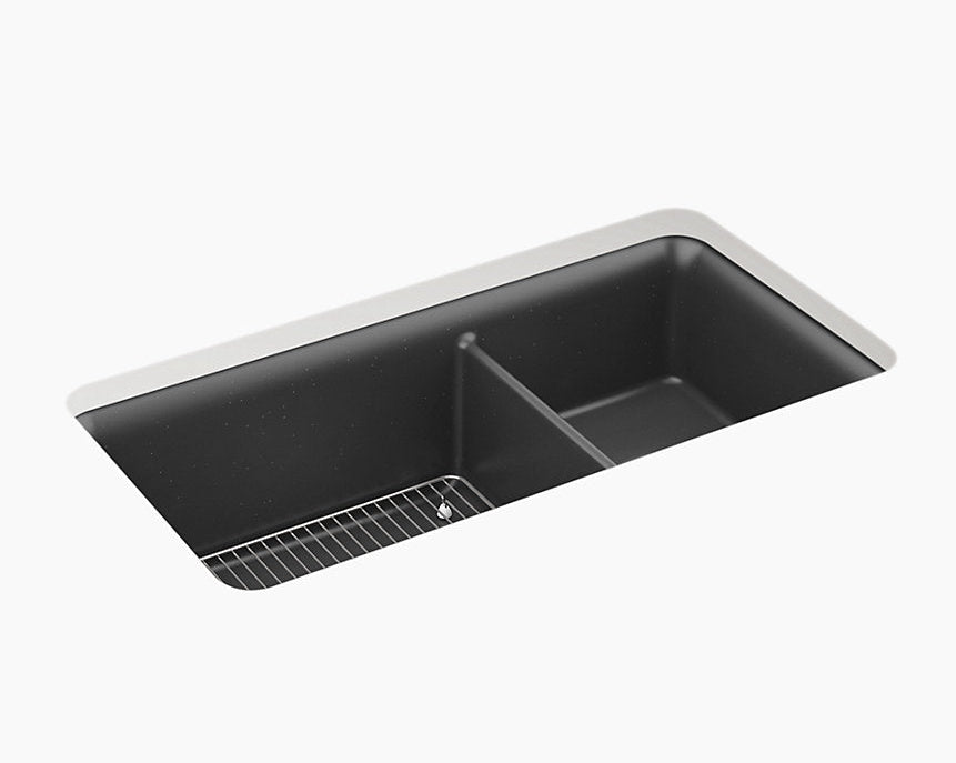 CAIRN NEOROC QUARTZ UNDERMOUNT DOUBLE OFFSET SINK W/RACK - KOHLER LUXURY - ( MATTE GRAPHITE - LUXURY - 851x465 mm - 34inchX18.6inch )
