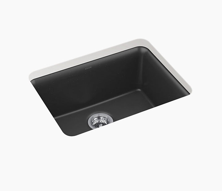 CAIRN 24INCH NEOROC QUARTZ UNDERMOUNT SINGLE BASIN W/RACK - KOHLER LUXURY - ( MATTE GRAPHITE - LUXURY - 622x465 mm - 24.8inchX18.6inch )
