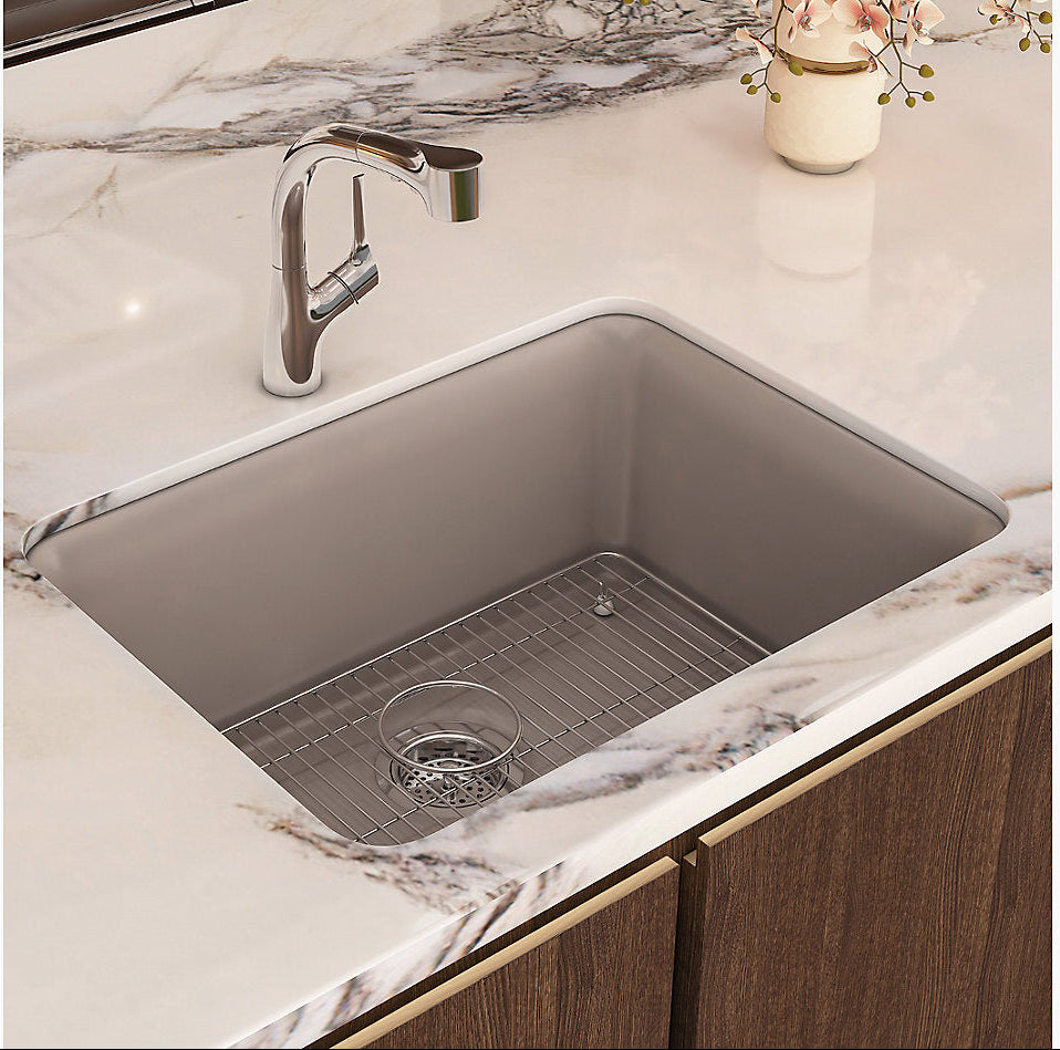 CAIRN 24INCH NEOROC QUARTZ UNDERMOUNT SINGLE BASIN W/RACK - KOHLER LUXURY - ( MATTE TAUPE - LUXURY - 622x465 mm - 24.8inchX18.6inch )