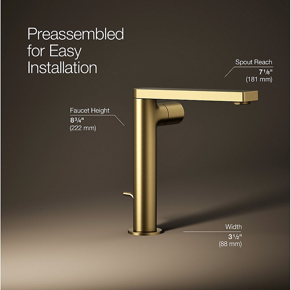 COMP TALL BATHROOM FAUCET W/PURE HANDLE - KOHLER LUXURY - ( VIBRANT BRUSHED MODERNE BRASS - LUXURY - 0x15 mm - 0inchX0.5inch )