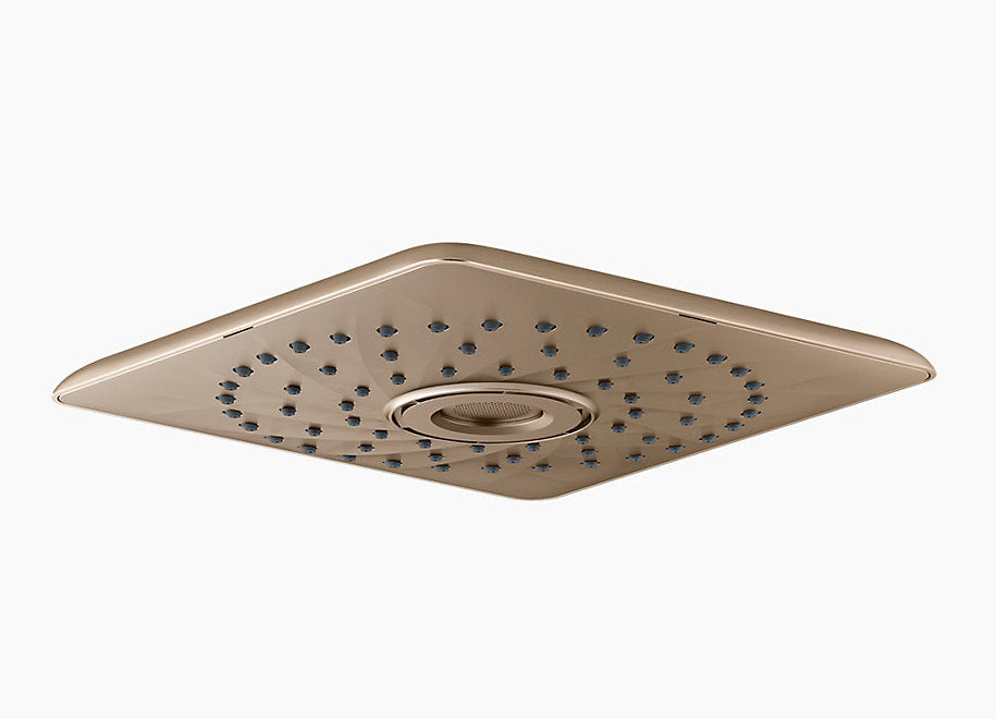 Square shower head with multiple nozzles on a white background