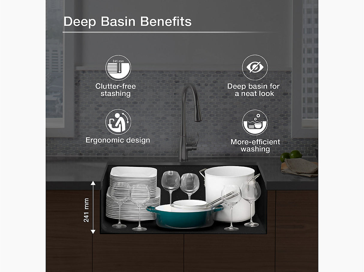 CAIRN 24INCH NEOROC QUARTZ UNDERMOUNT SINGLE BASIN W/RACK - KOHLER LUXURY - ( MATTE TAUPE - LUXURY - 622x465 mm - 24.8inchX18.6inch )