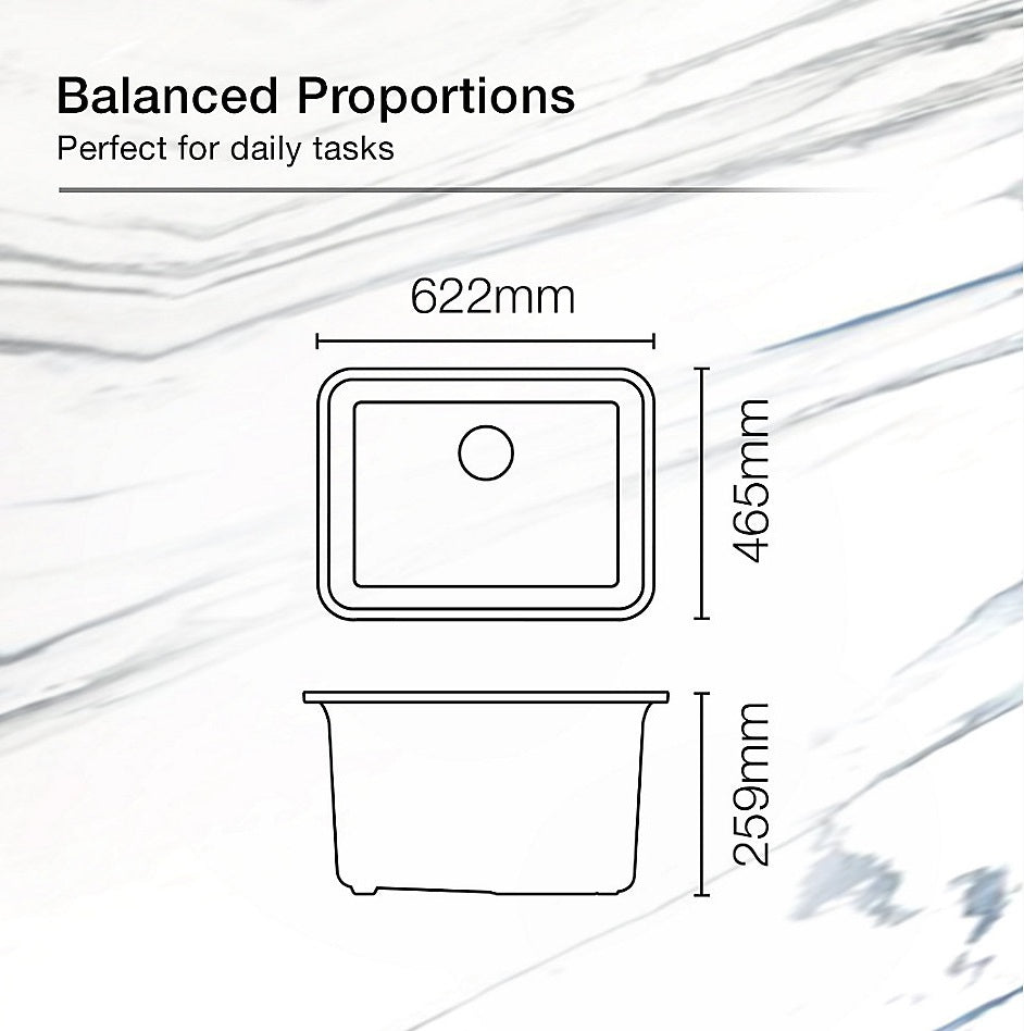 CAIRN 24INCH NEOROC QUARTZ UNDERMOUNT SINGLE BASIN W/RACK - KOHLER LUXURY - ( MATTE BLACK - LUXURY - 622x465 mm - 24.8inchX18.6inch )