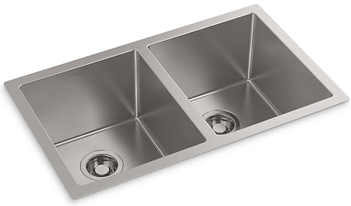 STRIVE DOUBLE BOWL SS FABRICATED W/STRAINER - KOHLER LUXURY - ( - LUXURY - 600x450 mm - 24inchX18inch )