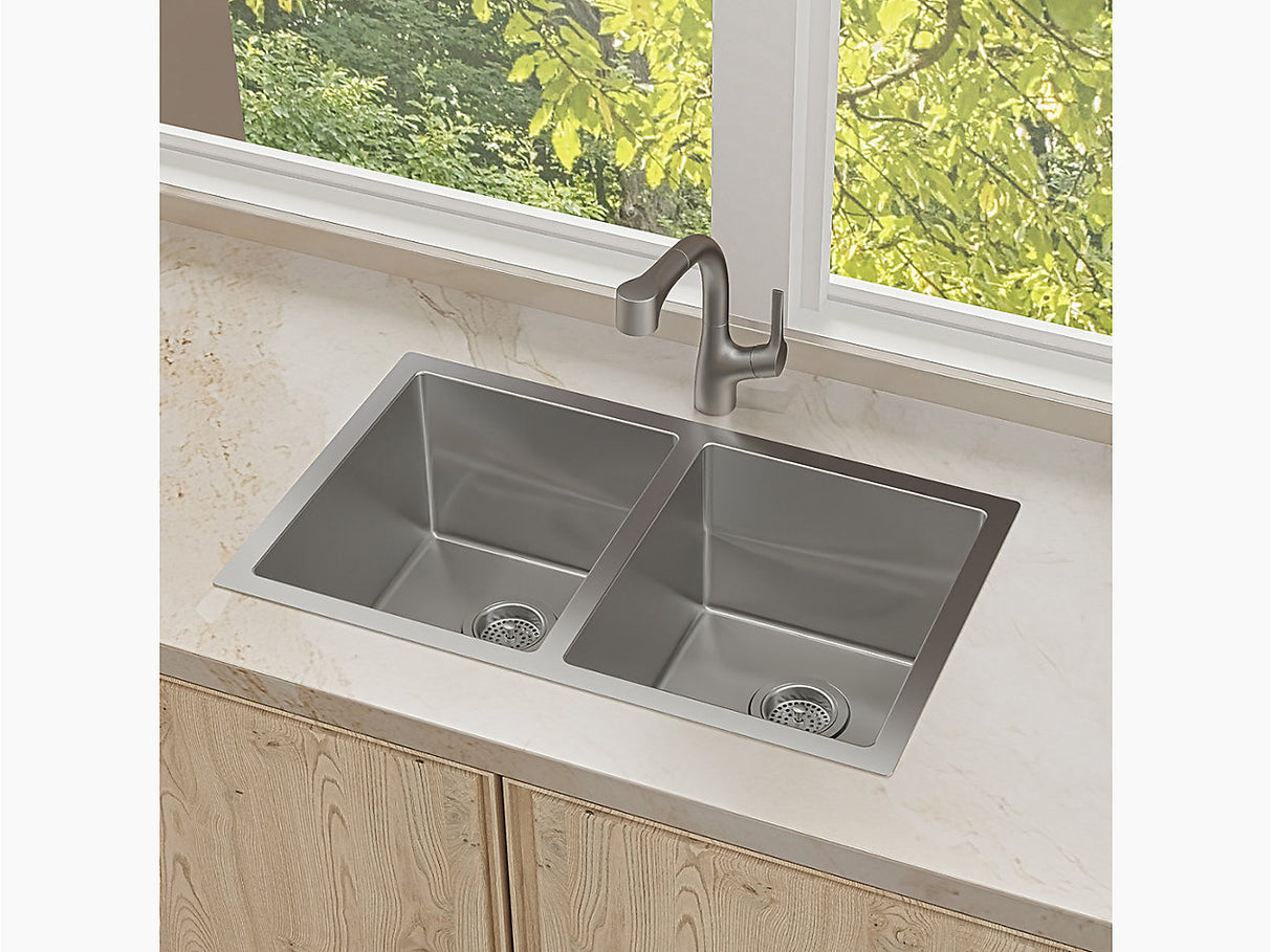 STRIVE DOUBLE BOWL SS FABRICATED W/STRAINER - KOHLER LUXURY - ( - LUXURY - 600x450 mm - 24inchX18inch )