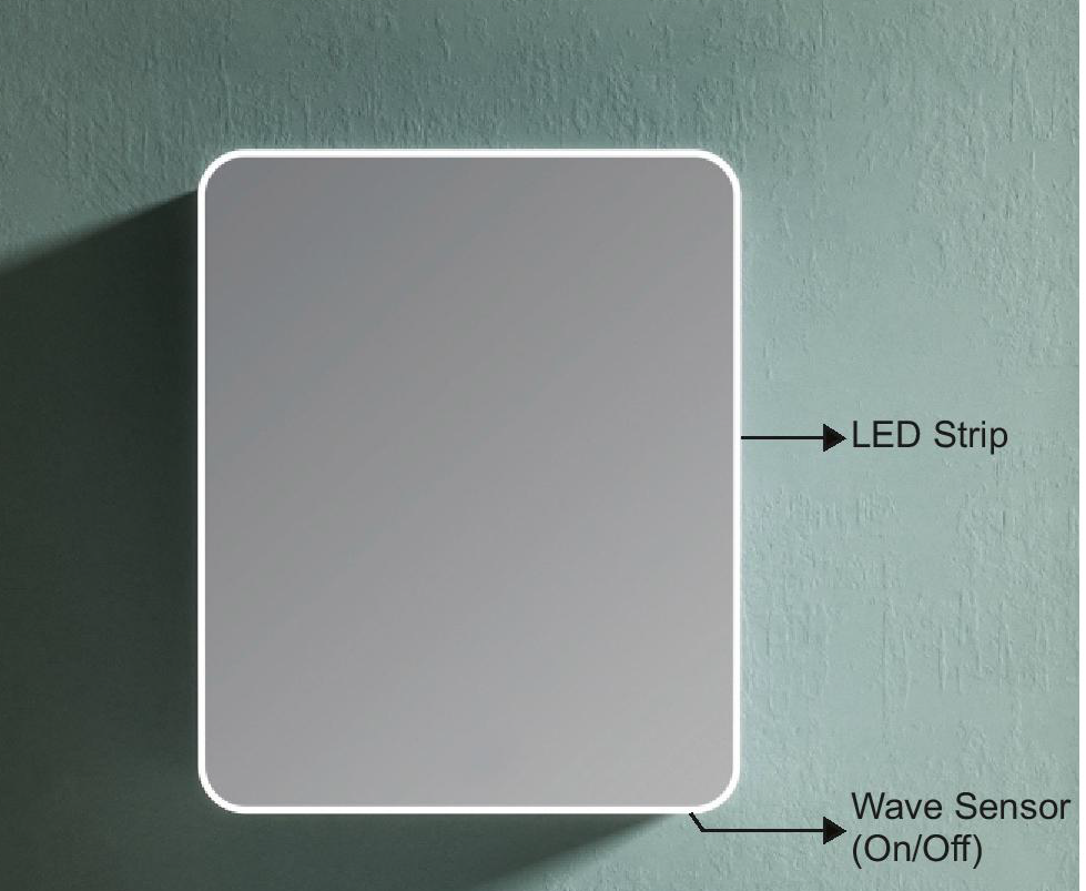 MIRROR CABINET WITH LED STRIP LIGHT WITH WAVE SENSOR -GERMA -  (  - CARBON FIBER - 500x140x700 mm - 20inchX5.6inchX28inch )