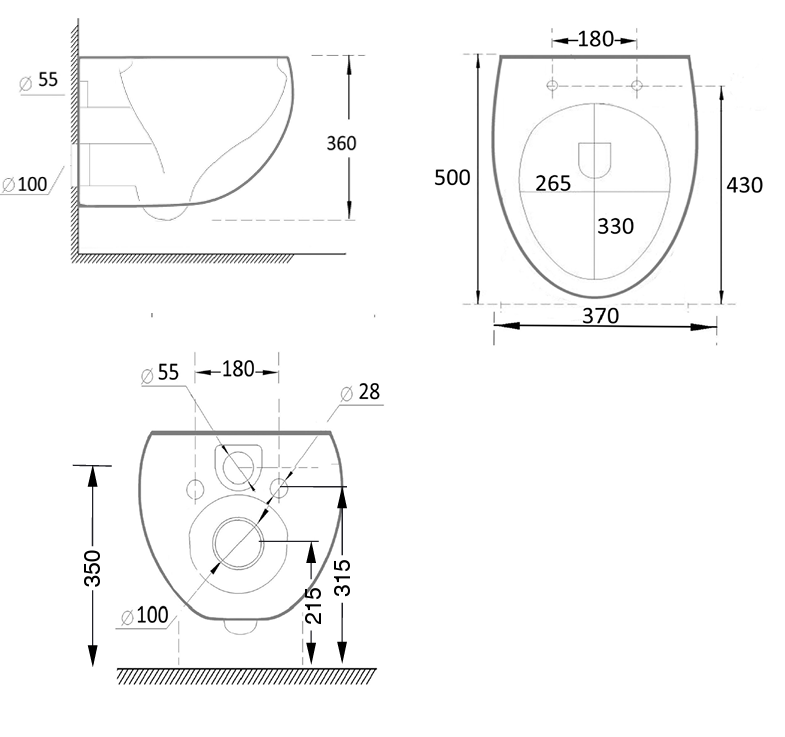 WALL HUNG WC W/SLIM UF SEAT COVER - AQUANT - ( BRUSHED GOLD/MATT WHITE - - 500x370 mm - 20inchX14.8inch )