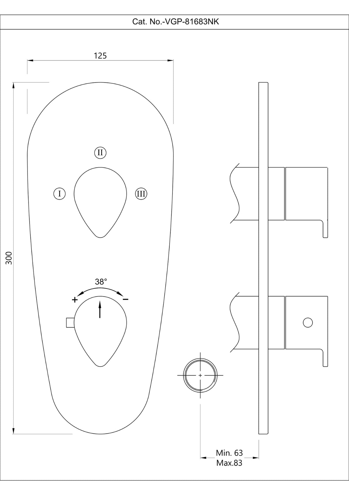 AQUAMAX EXPOSED PART KIT OF THERMOSTATIC SHOWER MIXER WITH 3-WAY DIVERTER & SLEEVE (COMPATIBLE WITH ALD-683N) - JAQUAR FAUCETS