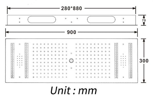 HYDRA LED CEILING SHOWER 4 FLOW WITH INST KIT - LUXELET - ( STEEL BRONZE - MIK - 900x300 mm - 36inchX12inch )