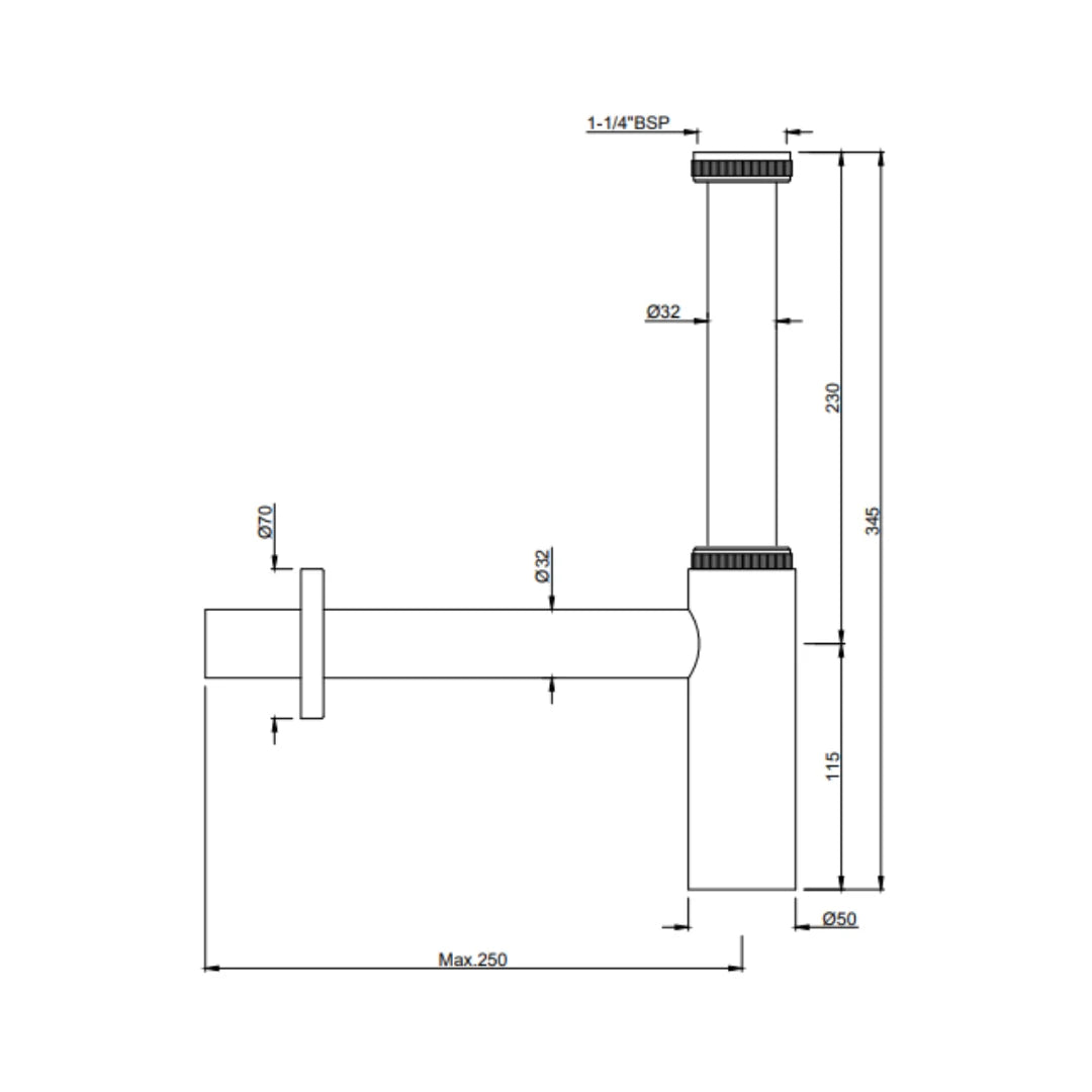 BOTTLE TRAP WITH 10 & 7.5 INCH PIPE - JAQUAR FAUCETS - ( BLACK MATT - ALLIED - 0x32 mm - 0inchX1.25inch )