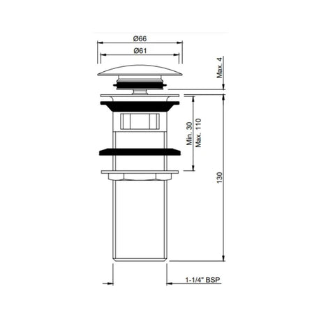 (PRUN) CLICK CLACK POP-UP WASTE COUPLING HALF THREAD - JAQUAR FAUCETS -  ( GOLD - ALLIED - 0x32 mm - 1.28inchX0inch )