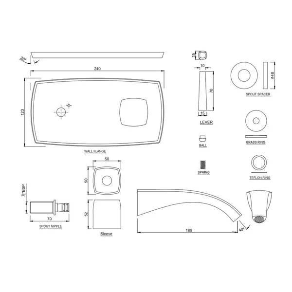 EXP PARTS FOR W/M BASIN MIXER W/FLANG - JAQUAR FAUCETS -  ( WHITE MATT - ARC - 0x15 mm - 0inchX0.6inch )