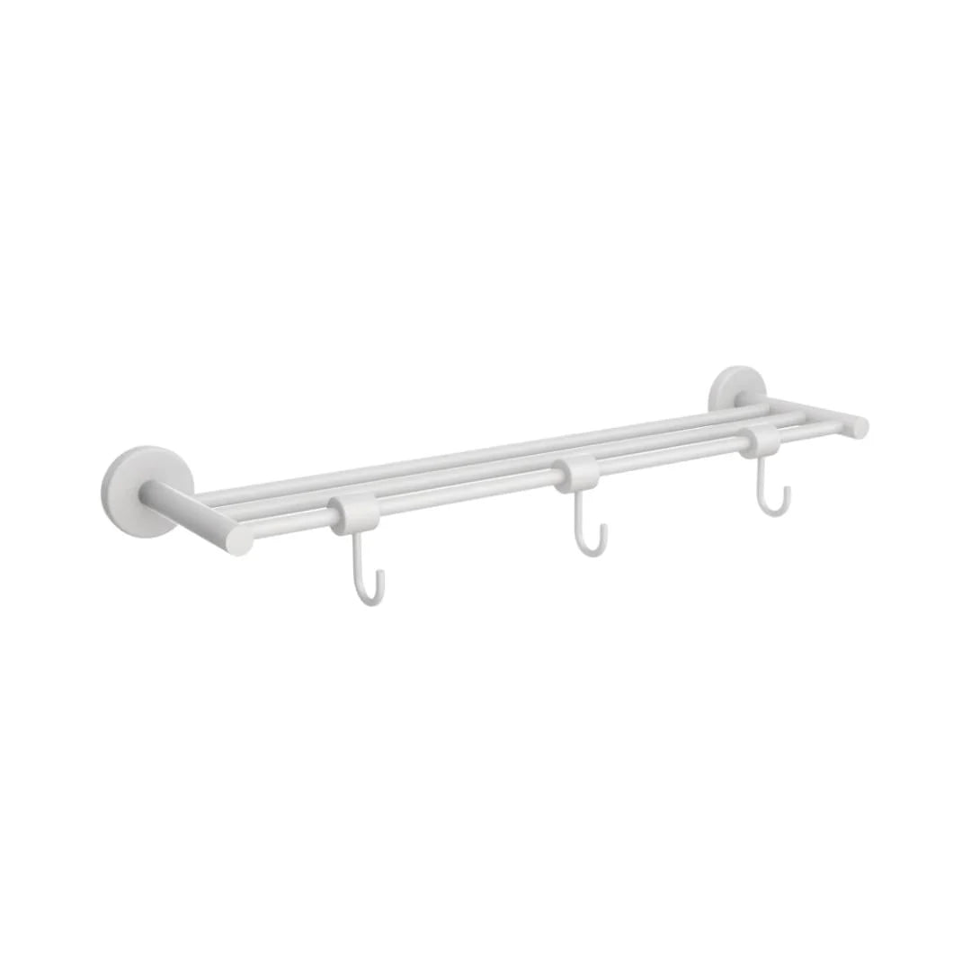 TOWEL RACK W/O HANGER BUT W/3 HOOKS - JAQUAR FAUCETS - ( WHITE MATT - CONTINENTAL ACC. - 0x600 mm - 0inchX24inch )