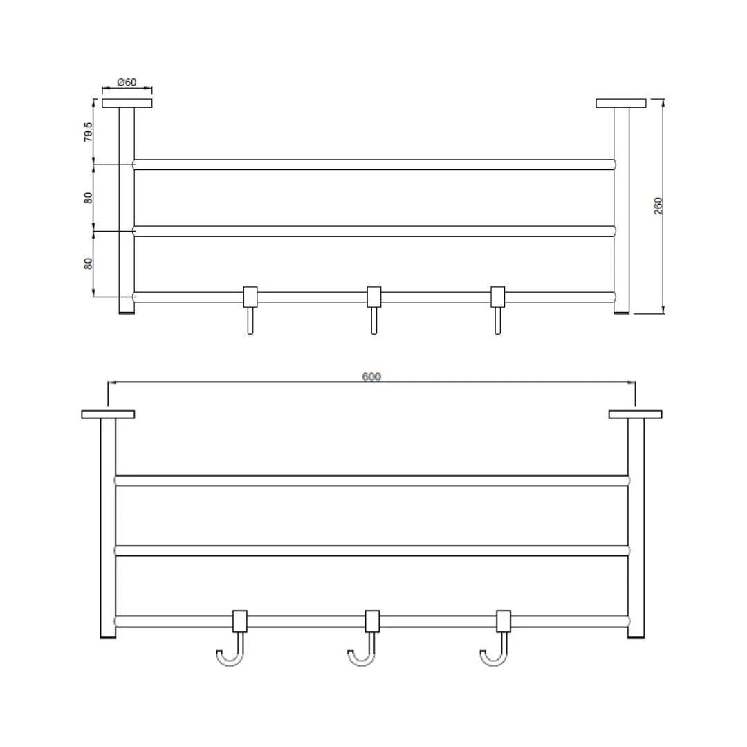 TOWEL RACK W/O HANGER BUT W/3 HOOKS - JAQUAR FAUCETS - ( WHITE MATT - CONTINENTAL ACC. - 0x600 mm - 0inchX24inch )