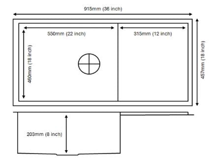 1 BOWL W/SMALL DRAINBOARD (DEPTH 8INCH) THK 0.8MM - CARYSIL -  ( MATT - QUADRO CLASSIC - 915x460 mm - 36inchX18inch )