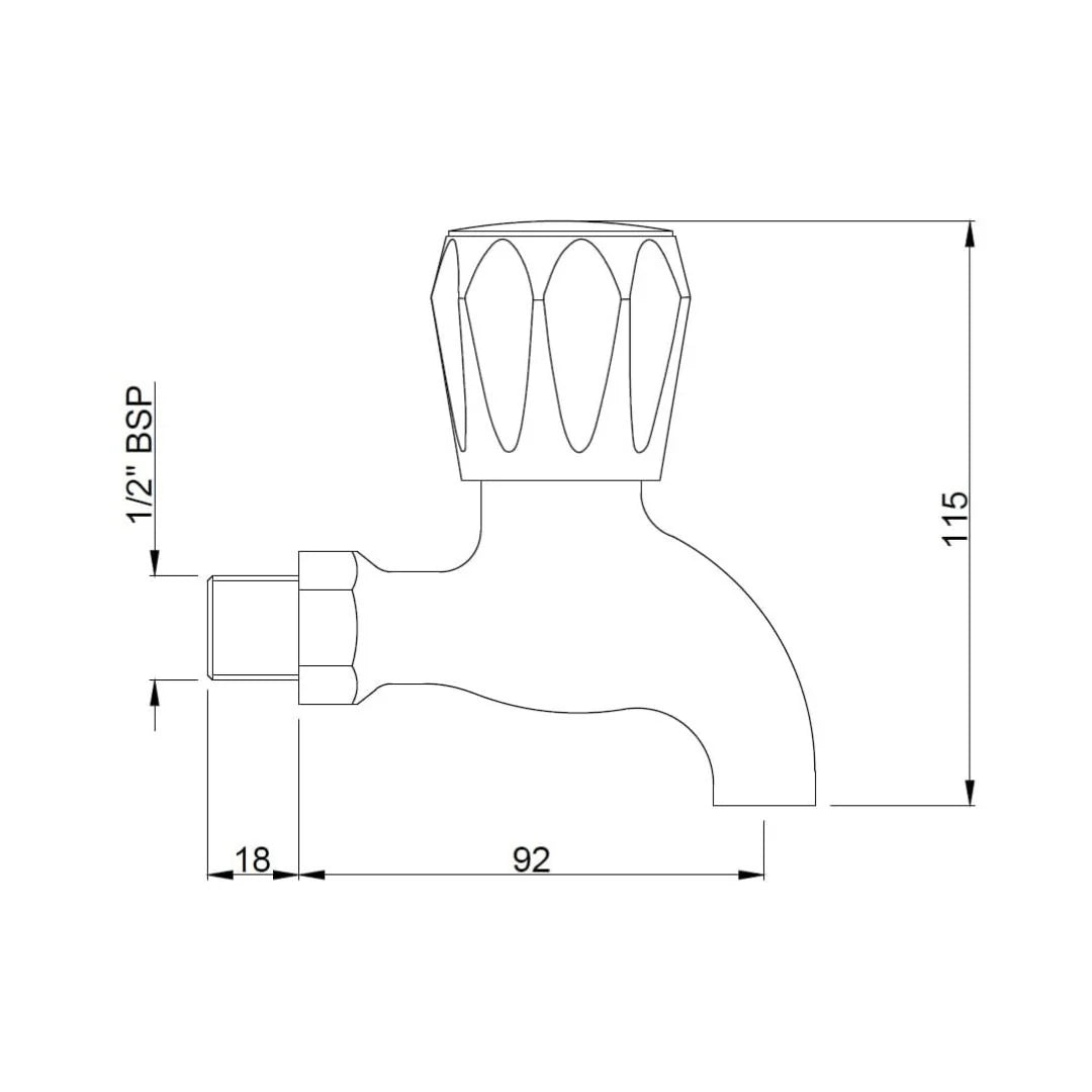 BIB COCK W/O FLANGE - JAQUAR FAUCETS - ( CHROME - CONTINENTAL - 0x15 mm - 0inchX0.5inch )