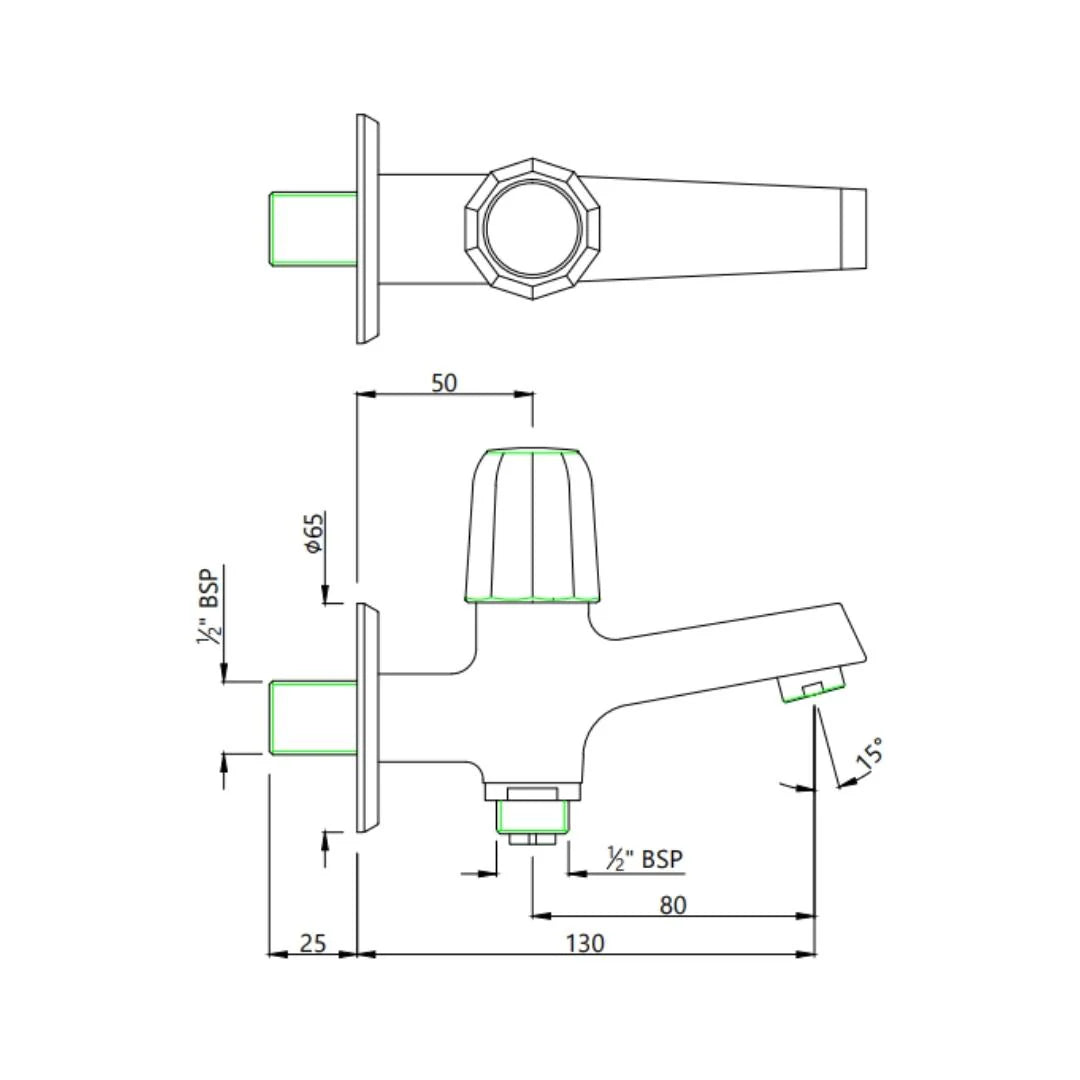 BIB COCK 2-WAY W/ WALL FLANGE - JAQUAR FAUCETS - ( CHROME - CONTINENTAL PRIME - 0x15 mm - 0inchX0.5inch )