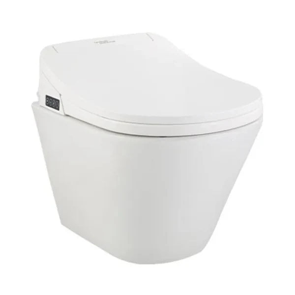 EWC WALL MOUNTED E-CLENZ (P TRAP-225MM)WITH SEAT COVER ( BOLT DISTANCE 7.5 INCH) - HINDWARE - ( STAR WHITE - E CLENZ - 560x370 mm - 22.4inchX14.8inch )