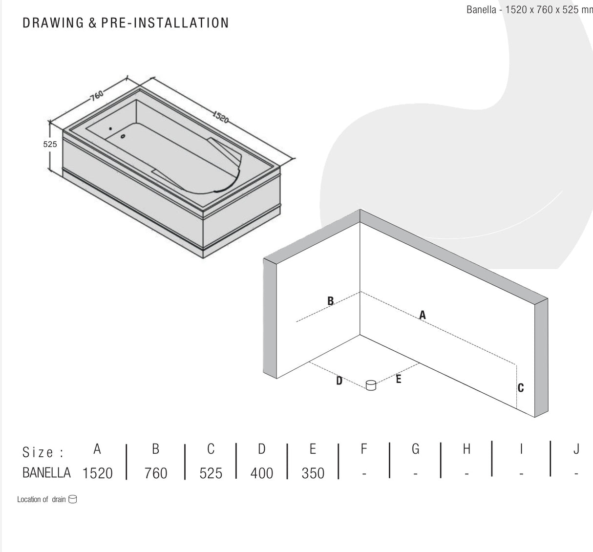 BATH TUB GP ACRYLIC(HT-388MM) - OYSTER -  ( WHITE - BENELLA - 1525x750 mm - 61inchX30inch )