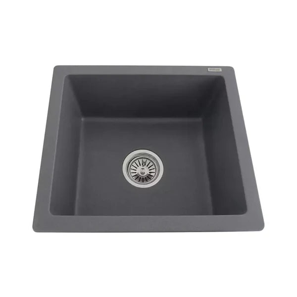 1.0 BOWL QUARTZ SINK W/WASTE COUPLING (DEPTH 8INCH) - FUTURA -  ( GREY - NATURAL QUARTZ - 460x410 mm - 18.4inchX16.4inch )