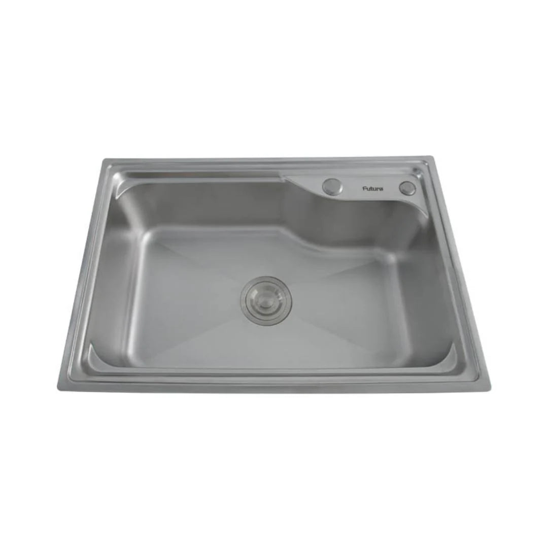 1.0 BOWL DESIGNER SINKS WITH FA-07IS LIQUID SOAP DISPENSER & FA-02 FAUCET (DEPTH 8INCH) - FUTURA - ( PEARL - - 650x440 mm - 26inchX17.6inch )
