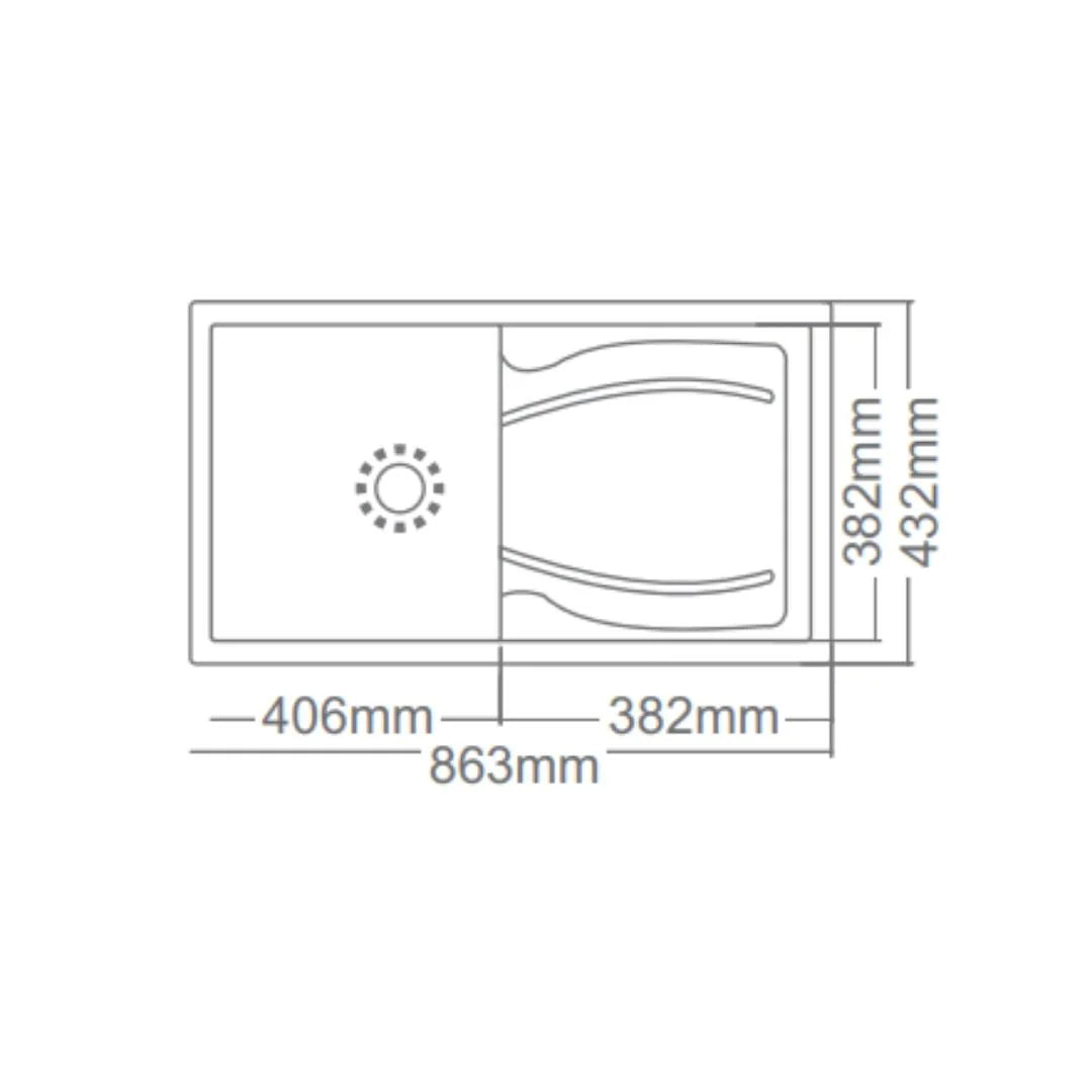 1.0 BOWL WITH DRAIN BOARD WITH FA-05A WASTE COUPLING - FUTURA - ( BLACK - NATURAL QUARTZ SERIES - 863x432 mm - 34.52inchX17.28inch )
